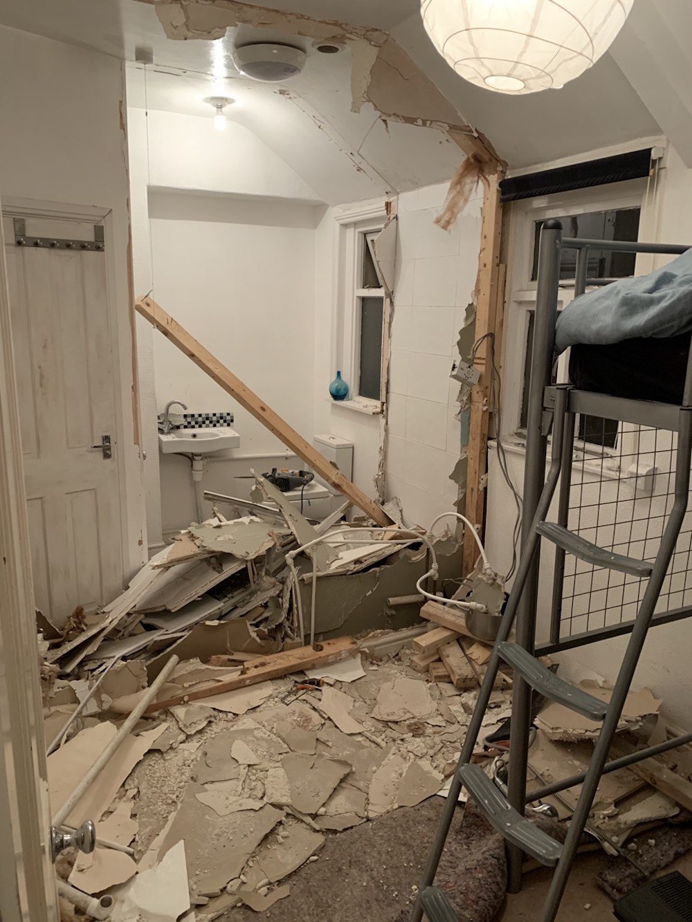 The mess after knocking the two walls down