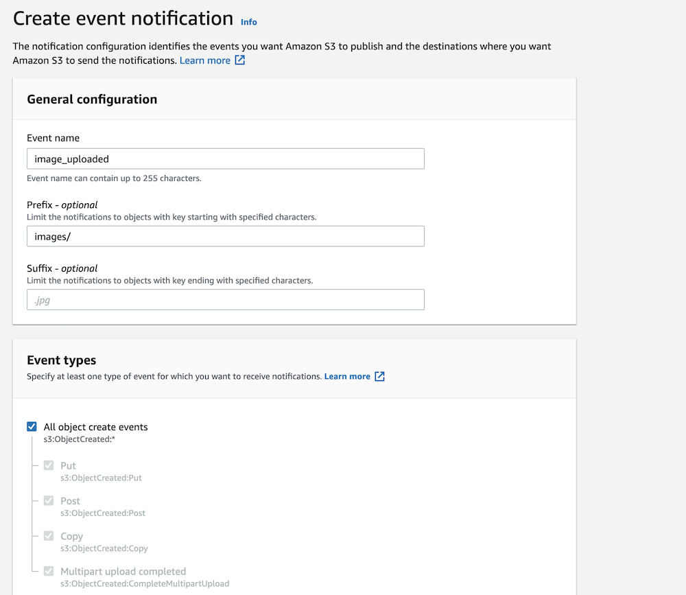 Configuring the S3 event trigger