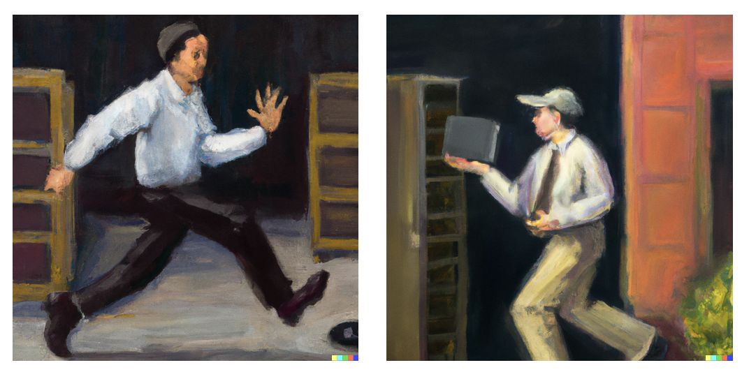 An AI generated image of someone stealing a server.