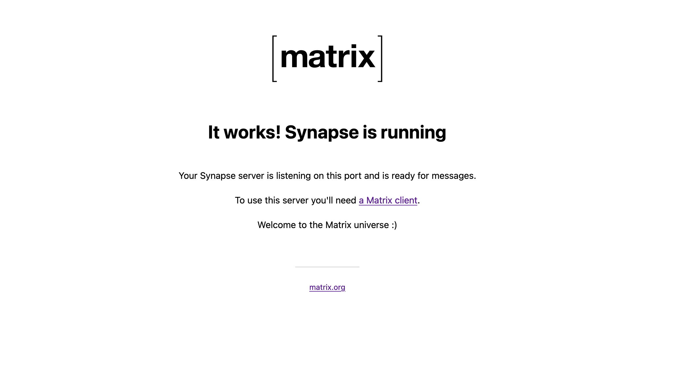 Matrix homeserver confirmation page