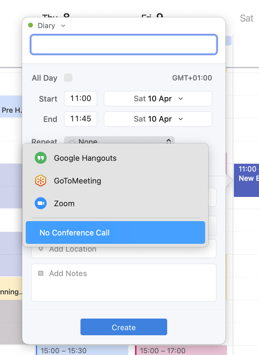 Spark calendar video meeting picker